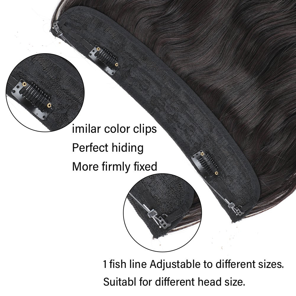 Fio Invisível em Apliques de Cabelo Sintético Ondulado 2 Presilhas em Apliques de Cabelo 45cm Fio de Nylon Peça de Cabelo Sintético para Mulheres