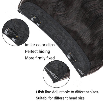 Fio Invisível em Apliques de Cabelo Sintético Ondulado 2 Presilhas em Apliques de Cabelo 45cm Fio de Nylon Peça de Cabelo Sintético para Mulheres