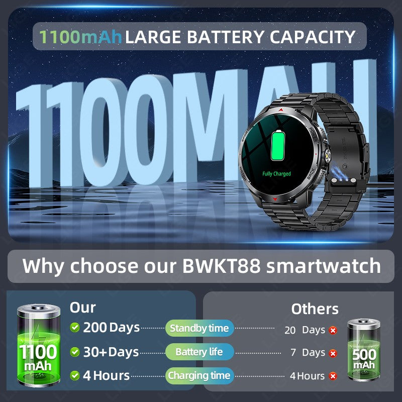 LIGE Novo Smartwatch Masculino com Bateria de 1100mAh para Esportes ao Ar Livre, Lanterna LED, Bússola, Chamada Bluetooth