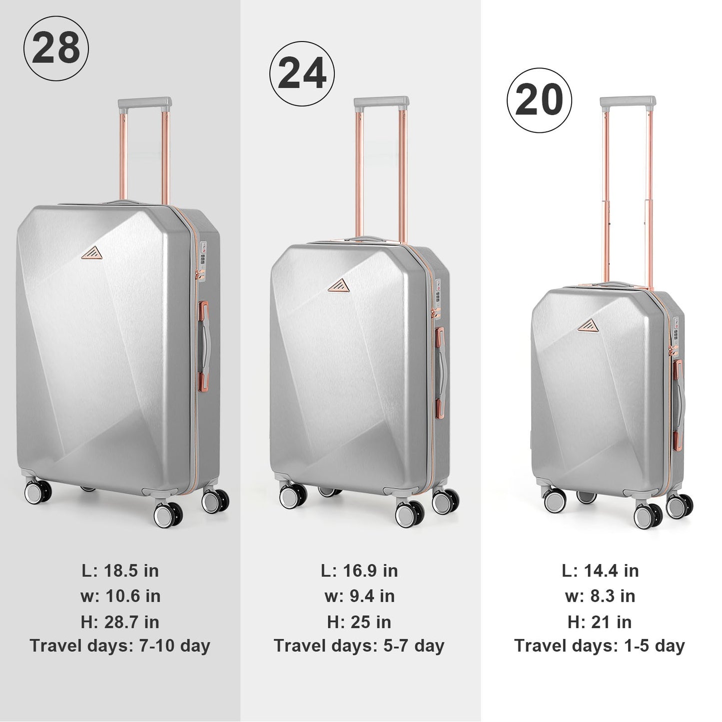 3PCS Luggage Set ABS Hardside Travel Luggage with Spinner TSA for Business Trip ABS Travel Luggage Set
