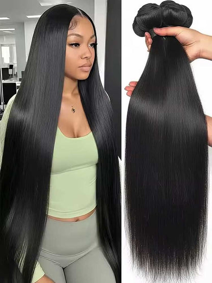 Cabelo Liso Comprido Brasileiro Pacotes 1/3/4 Cabelo Humano Virgem 100% Não Processado Cor Preto Natural 14-42 Polegadas