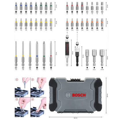 BOSCH 2607017702 Conjunto de Bits de Chave de Fenda Elétrica 43 Peças HSS Alta Dureza Multifuncional PH/PZ Acessórios para Ferramentas Elétricas