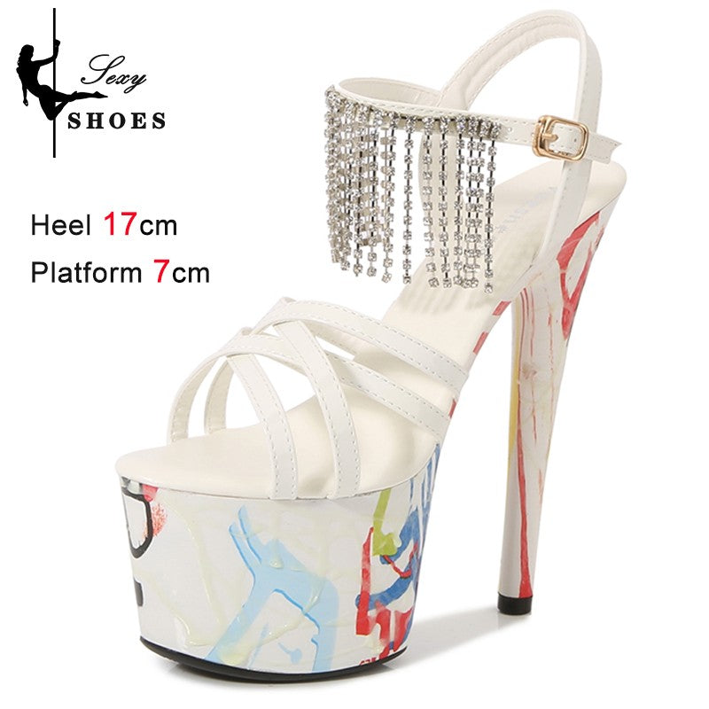 17CM Summer Shoes Women luxury Sandals Platform Ladies Shoes Stripper Womens High Heels Geometric Fluorescent Night light Heels