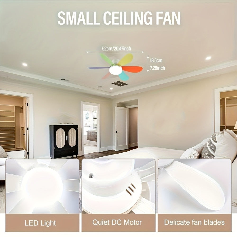 LED smart ceiling fan light with remote control, timer, 6 fan blades, 3 speeds, adjustable brightness and color temperature