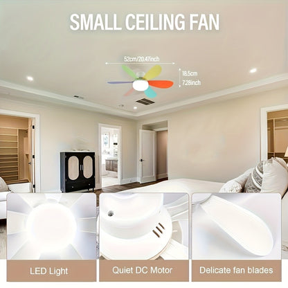 LED smart ceiling fan light with remote control, timer, 6 fan blades, 3 speeds, adjustable brightness and color temperature
