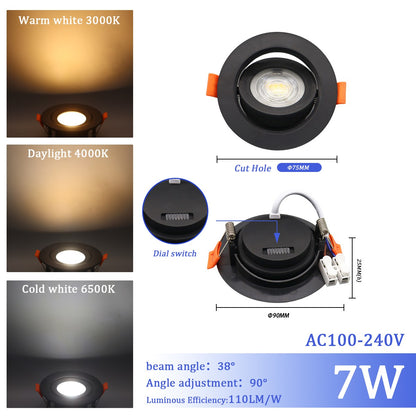 1-10pcs LED Change color 3 CCT 3000K 4000K 6000K LED Ceiling Spotlight embedded light 7W AC 110V 220V Adjust 90° lighting Spot