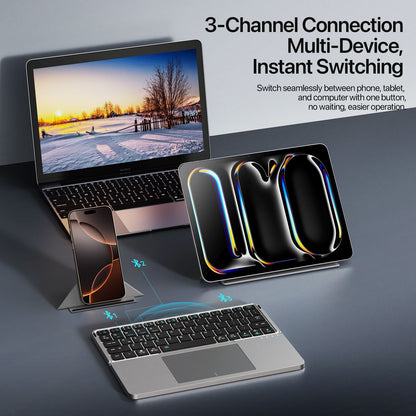 Novo Teclado Bluetooth 5.0 Dobrável Modelo Multifuncional com Touchpad e Suporte para Celular para Telefones, Tablets e PCs