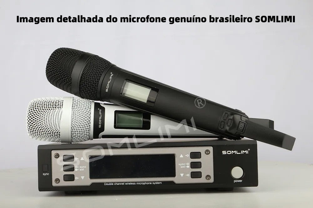 SOMLIMI EW135G4 Sistema de Microfone Sem Fio Duplo UHF Profissional para Palco Desempenho Dinâmico de Longa Distância Metal Portátil