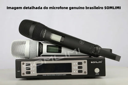 SOMLIMI EW135G4 Sistema de Microfone Sem Fio Duplo UHF Profissional para Palco Desempenho Dinâmico de Longa Distância Metal Portátil