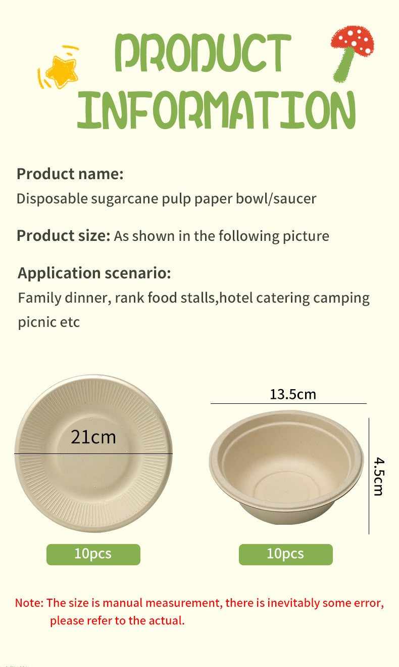 Conjunto Descartável de Talheres de Polpa com 20 Peças Biodegradáveis Inclui Tigela Prato Faca Garfo Colher para Casa Festa Piquenique Recipientes de Comida
