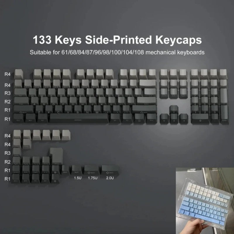 Novas Teclas 133 Gradiente Verde Shine Through Keycaps Impressão Lateral PBT Keycap Perfil Cherry Double Shot para Teclados Mecânicos