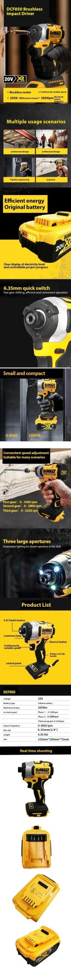 DeWalt novo modelo DCF850 parafusadeira elétrica 20V bateria de lítio parafusadeira sem escovas ferramenta de alto torque