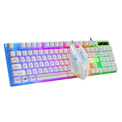 Teclado e Mouse com Fio e Retroiluminação Rainbow, Teclado com Teclas Flutuantes Forte, Resistente ao Desgaste, Sensação Confortável para Escritório Comercial