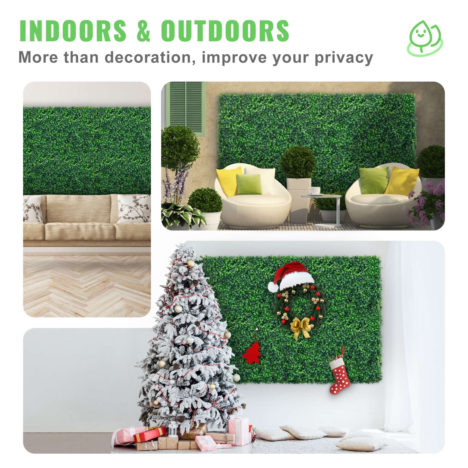 SucceBuy Artificial Boxwood Panel  24pcs 20x20/24x16 in Boxwood Hedge Wall Panels Artificial Grass Backdrop Wall Green Grass