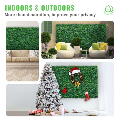 SucceBuy Artificial Boxwood Panel  24pcs 20x20/24x16 in Boxwood Hedge Wall Panels Artificial Grass Backdrop Wall Green Grass