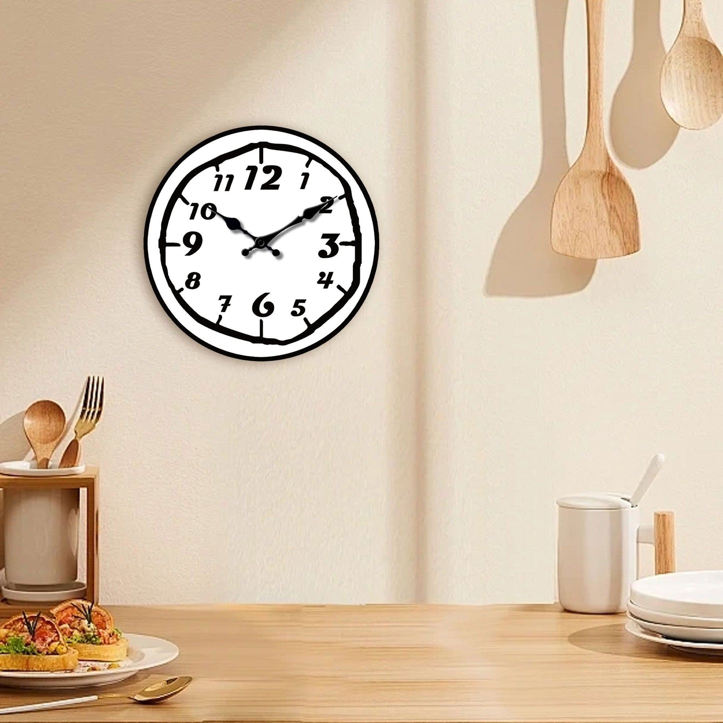 1pc wooden wall clock, modern simple Arabic art digital design wall clock, home mute clock, for living room bedroom, room decora