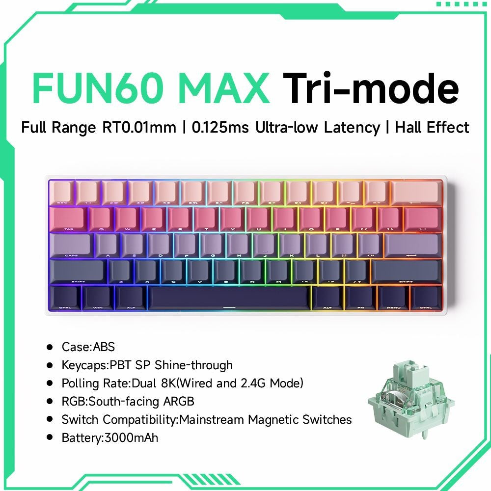 Akko MonsGeek FUN60 Teclado Mecânico Interruptor Magnético Teclados Gamer 60% Gatilho Rápido 0,01mm 8K ARGB HE/TMR Teclado Personalizado