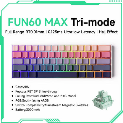 Akko MonsGeek FUN60 Teclado Mecânico Interruptor Magnético Teclados Gamer 60% Gatilho Rápido 0,01mm 8K ARGB HE/TMR Teclado Personalizado