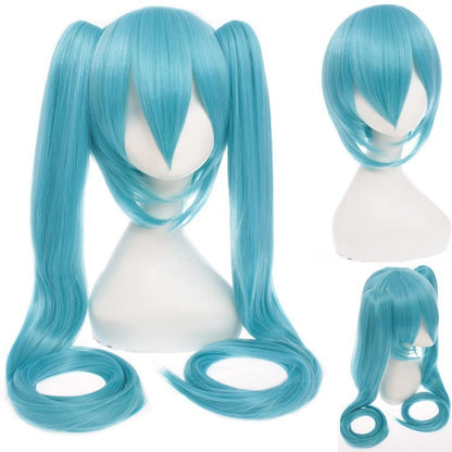 120CM Long Synthetic Hair Clips 2 Ponytails Lolita Green Pink Heat Resistant Party Wigs Synthetic Hair Hatsune Miku Wig Cosplay