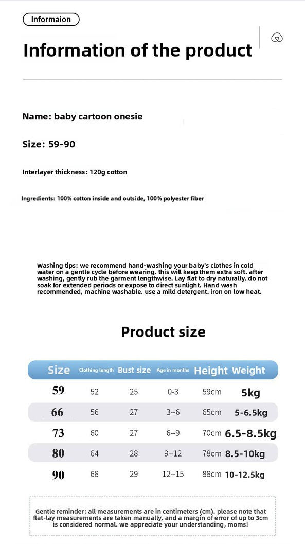 Xmas 2025 Winter 100% Cotton Thick Baby Jumpsuit Class A Skin Friendly 0-18M Side-release Button  Animal  Print  for Boys Girls