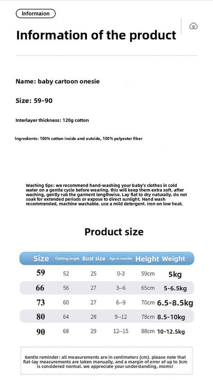 Xmas 2025 Winter 100% Cotton Thick Baby Jumpsuit Class A Skin Friendly 0-18M Side-release Button  Animal  Print  for Boys Girls