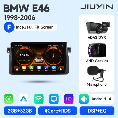 JIUYIN Android 15 Wireless Carplay Auto Rádio Estéreo Multimídia Automotivo Para BMW E46 M3 318 320 325 330 335 1998-2006 IPS