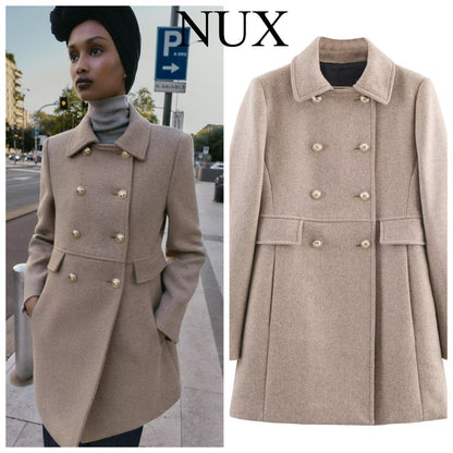 2025 Autumn Winter Women Notched Lapel Double Breasted Overcoat Long Sleeve Elegant High Street Loose Fit Casual Outerwear Jacke