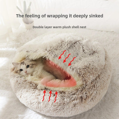 Cama para pets de pelúcia macia outono e inverno e cama para pets inverno quente e frio ninho edredom de pelúcia ninho de gato concha ninho de gato semi-fechado
