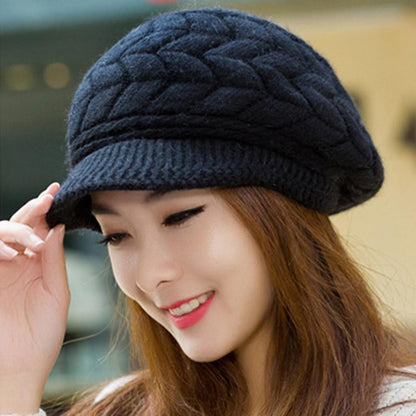 Women's Winter Solid Color Warm Knitting Loose Beret Leisure Ski Cap Korean Version Beret Plus Velvet Thick Knitting Ear Cap