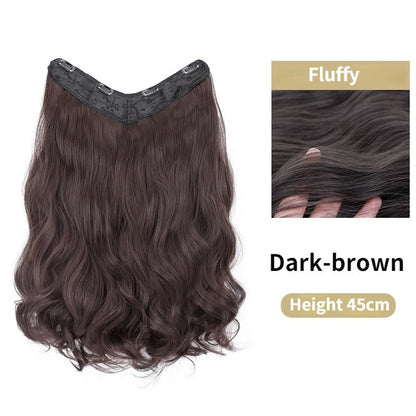 22 Polegadas Sintético Longo Cacheado Extensão de Cabelo 4 Clipes V-shape Castanho Preto Natural Peruca para Mulheres
