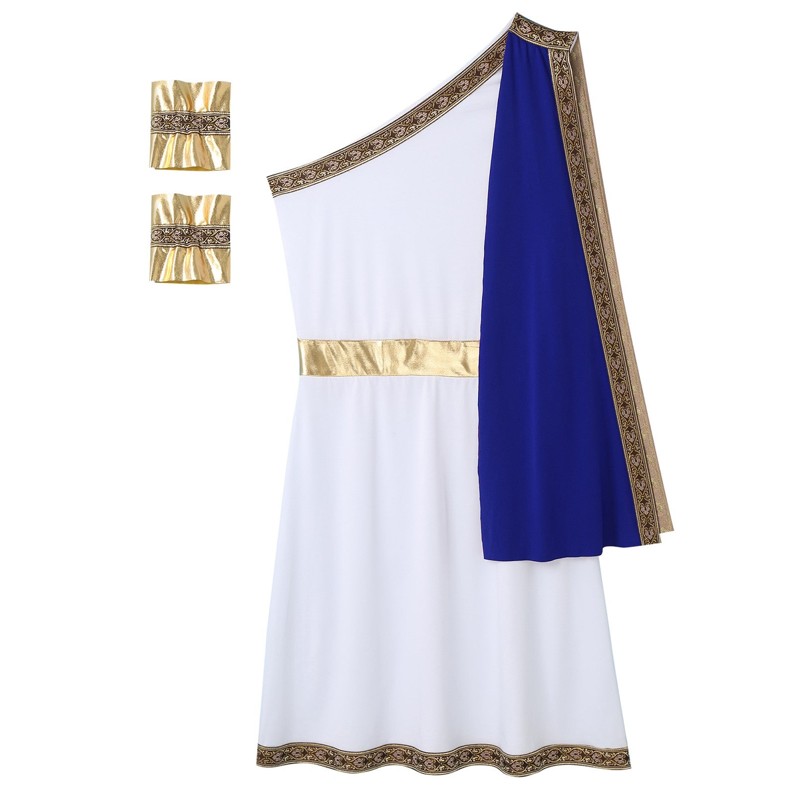 Mens Ancient Greek Toga Roman King Prince Cosplay Costume Halloween One Shoulder Embroidered Robe Dress Theme Party Outfits