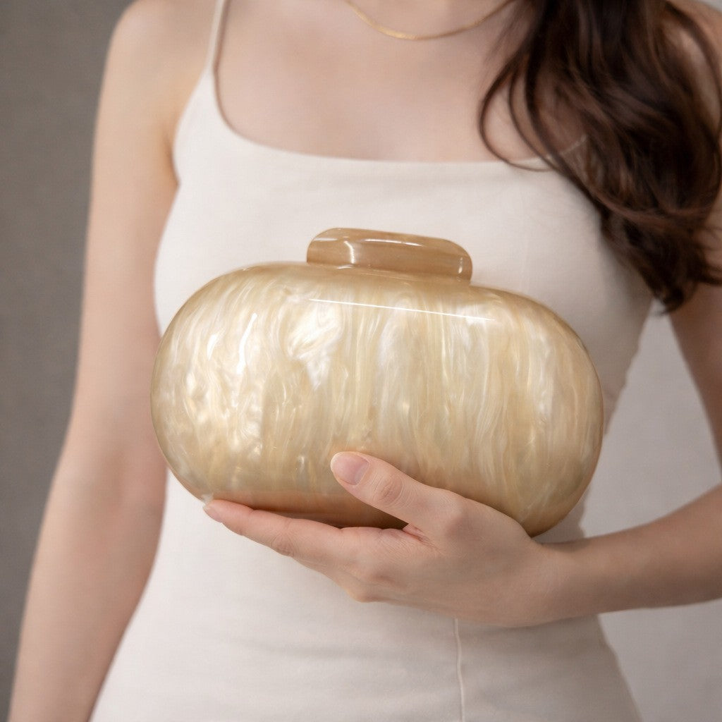 Women's Oval Shell Goose Egg Acrylic Clutch Bag Ladies Shoulder Crossbody Handbag with Chain Magnetic Buckle Closure Mini Purses