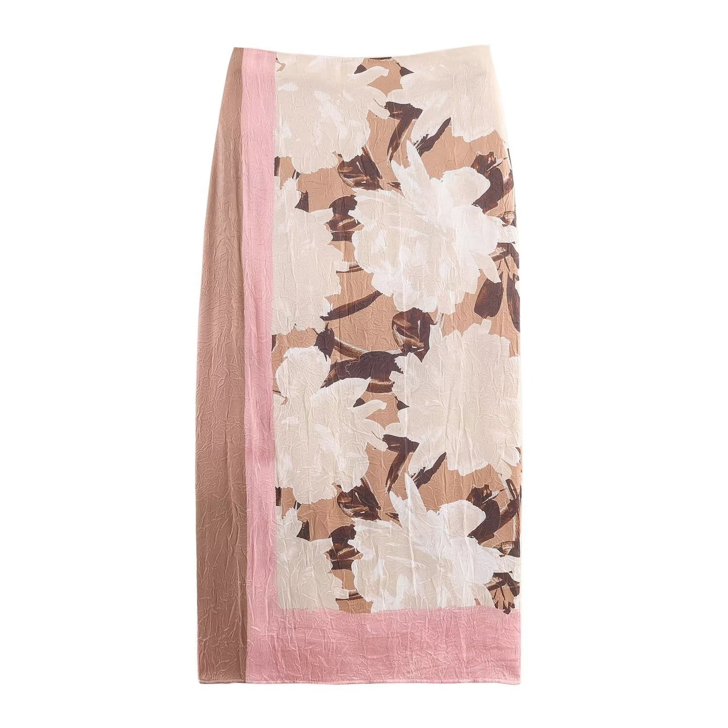 2025 Autumn New Product Women's Casual Style Fashion High Waist Printed Wrinkle Effect Midi Half Body Skirt