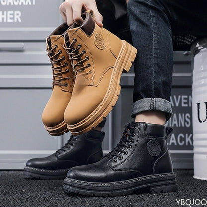 Bota Masculina Cano Alto Aumento de Altura Sola Grossa Primavera Outono Tamanho Grande Tendência Nicho Versátil Antiderrapante Bota Curta