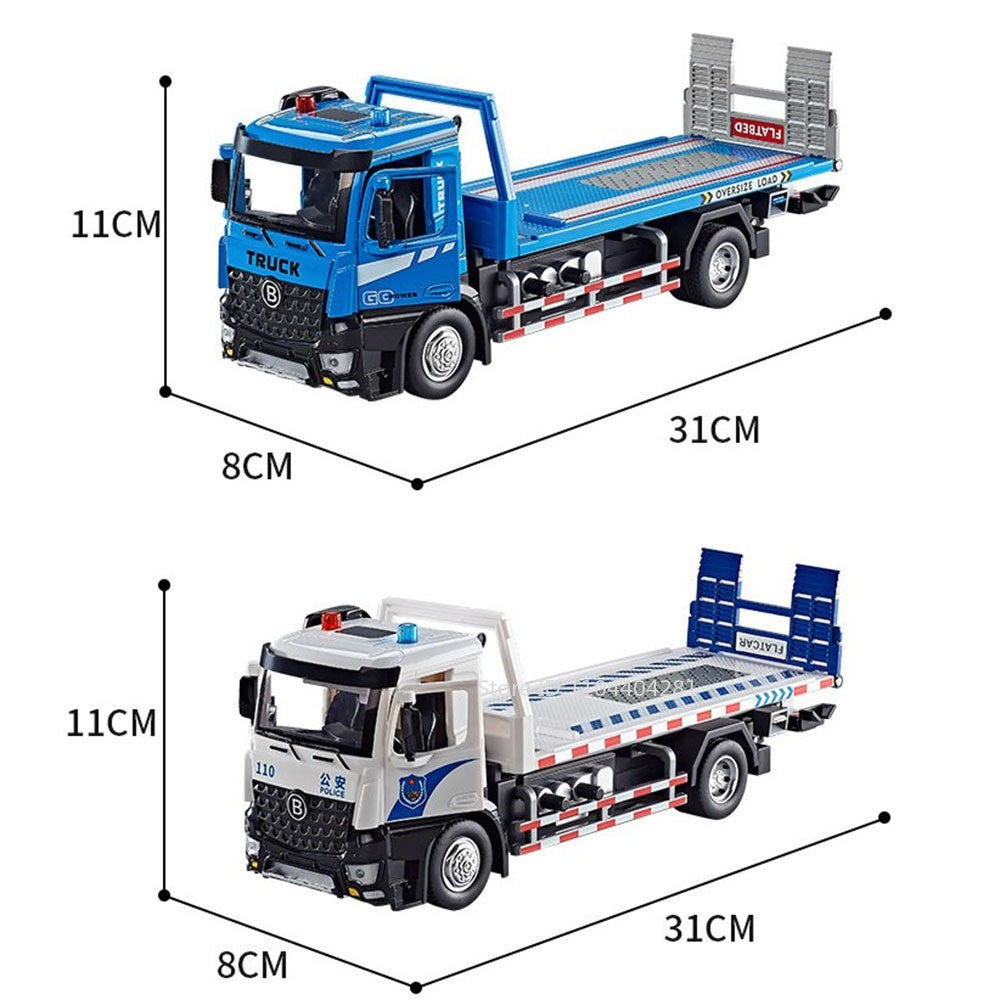 Caminhão de Bomba de Cimento com Reboque de Plataforma Elétrica 1:24, Brinquedos de Modelo, Carro de Liga Fundida, Portas Abríveis, Luz e Som, Veículo Presente para Menino