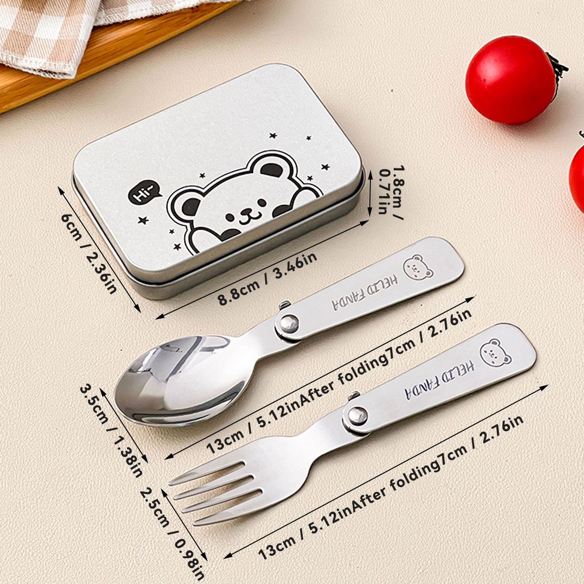WORTHBUY 3Pcs/Set Portable Foldable Dinnerware Set 304 Stainless Steel Folding Fork Spoon With Cutlery Box Cute Picnic Tableware