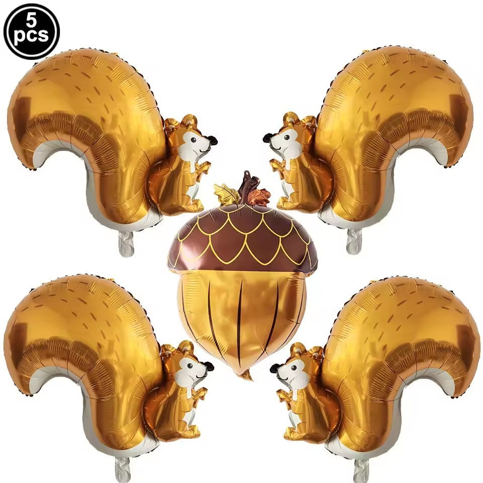 Cartoon Animal Standing Squirrel Balloon Pinecone Shaped Aluminum Film Balloon Forest Theme Baby Shower Birthday Party Decor