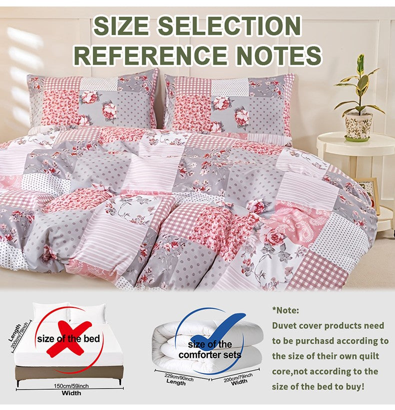 3pcs Splicing floral Pattern Duvet Cover Set, Soft Skin-Friendly Bedding Set Includes 1 Duvet Cover And 2 Pillowcases