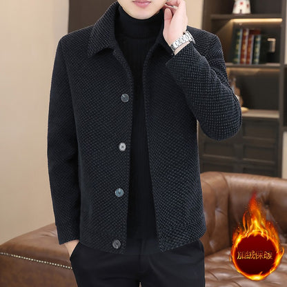 Korean Winter Woolen Jacket Men Plush and Warm Short Trench Coat Plaid Casual Business Streetwear Overcoat Social Men Clothing