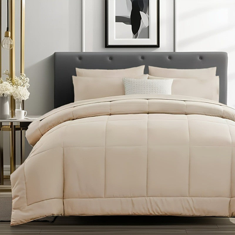 Edredom Xadrez Luxuoso de 5/7 Peças, Microfibra Macia, Respirável, Fácil de Cuidar para Todas as Estações, Conjunto de Cama com Alternativa de Pena de Ganso