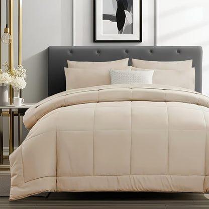 Edredom Xadrez Luxuoso de 5/7 Peças, Microfibra Macia, Respirável, Fácil de Cuidar para Todas as Estações, Conjunto de Cama com Alternativa de Pena de Ganso