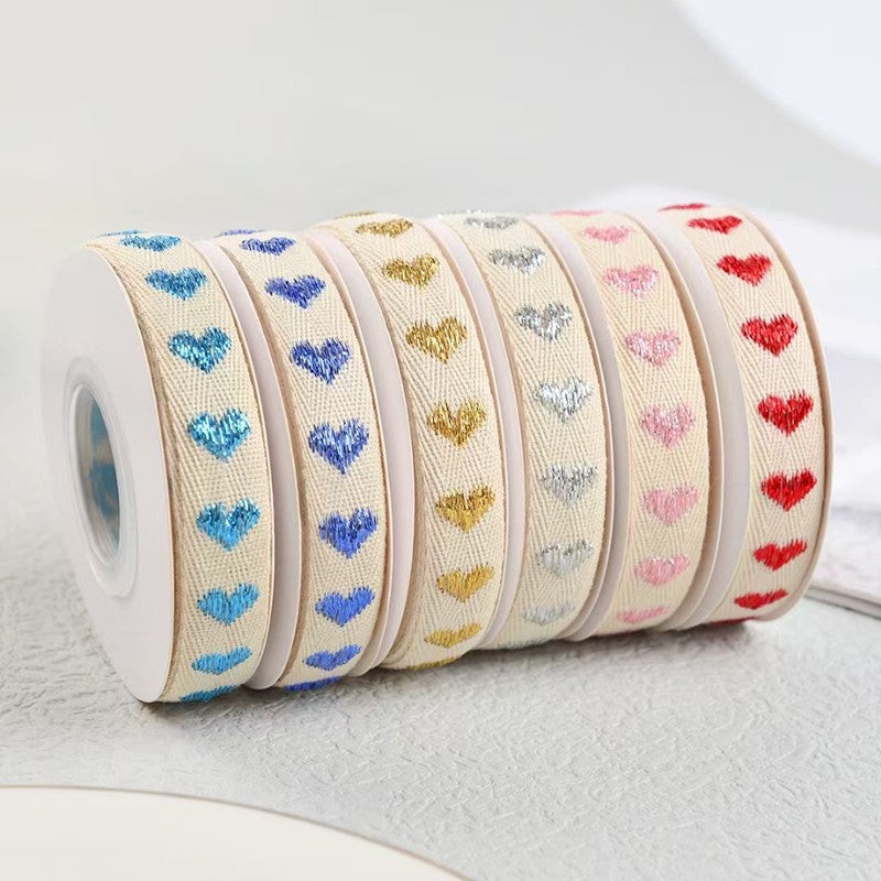 5yards/Lot 15mm 100% Cotton Ribbon Heart Handmade Hserring Bone Ribbon For Apparel Sewing Fabric DIY Christmas Decoration