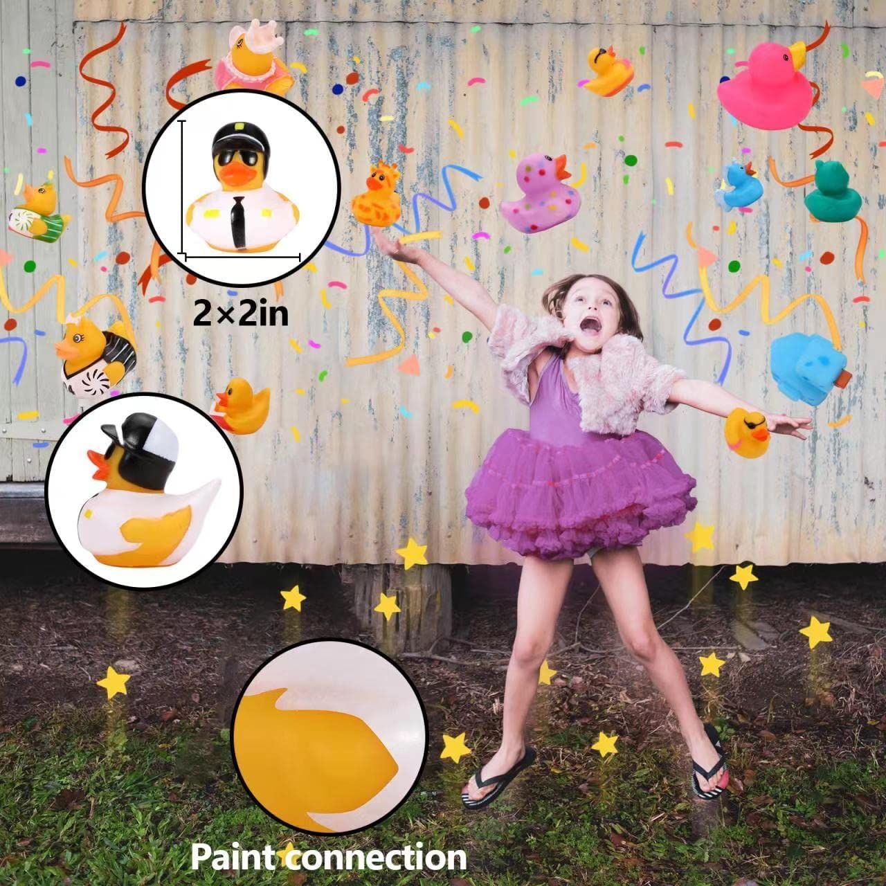 100 Pack Rubber Ducks in Bulk, Assorted Duckies for Jeeps Ducking, Rubber Duckies for Baby Bath Toys, Kids Bath Pool Toys