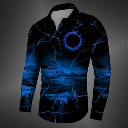 Men's Digital Dot Grid 3D Striped Printed Shirt Casual Breathable Flap Button Shirt Men's Formal Long Sleeve Shirt