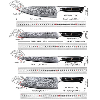 TURWHO Chef Knife 1-5 PCS Kitchen Knives Set 67 Layer Damascus Steel Japanese Nakiri Santoku Cleaver Slicing Bread Utility Knife
