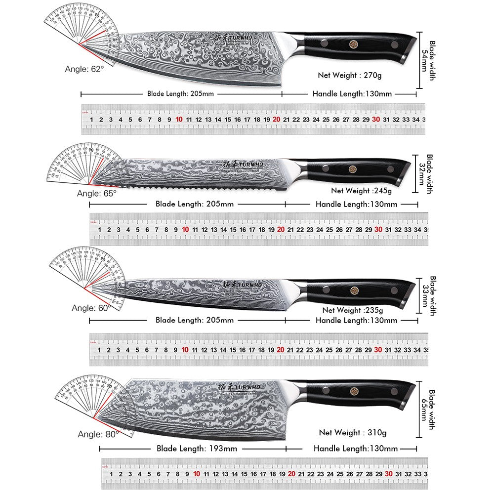 TURWHO Chef Knife 1-5 PCS Kitchen Knives Set 67 Layer Damascus Steel Japanese Nakiri Santoku Cleaver Slicing Bread Utility Knife