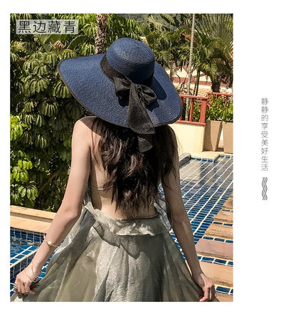 Summer Woman Hat Wide Brim Straw Hat For Women Holiday Beach Visor Fashion Panama Cap For Girl Sunscreen Sun Bucket Hat Foldable