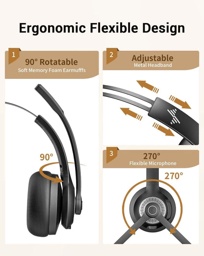 JIAMQISHI Bluetooth 5.2 Wireless Headset with Mic for Work Clear Call Mic Mute USB Dongle Applicable To PC,Laptop,Zoom,Office