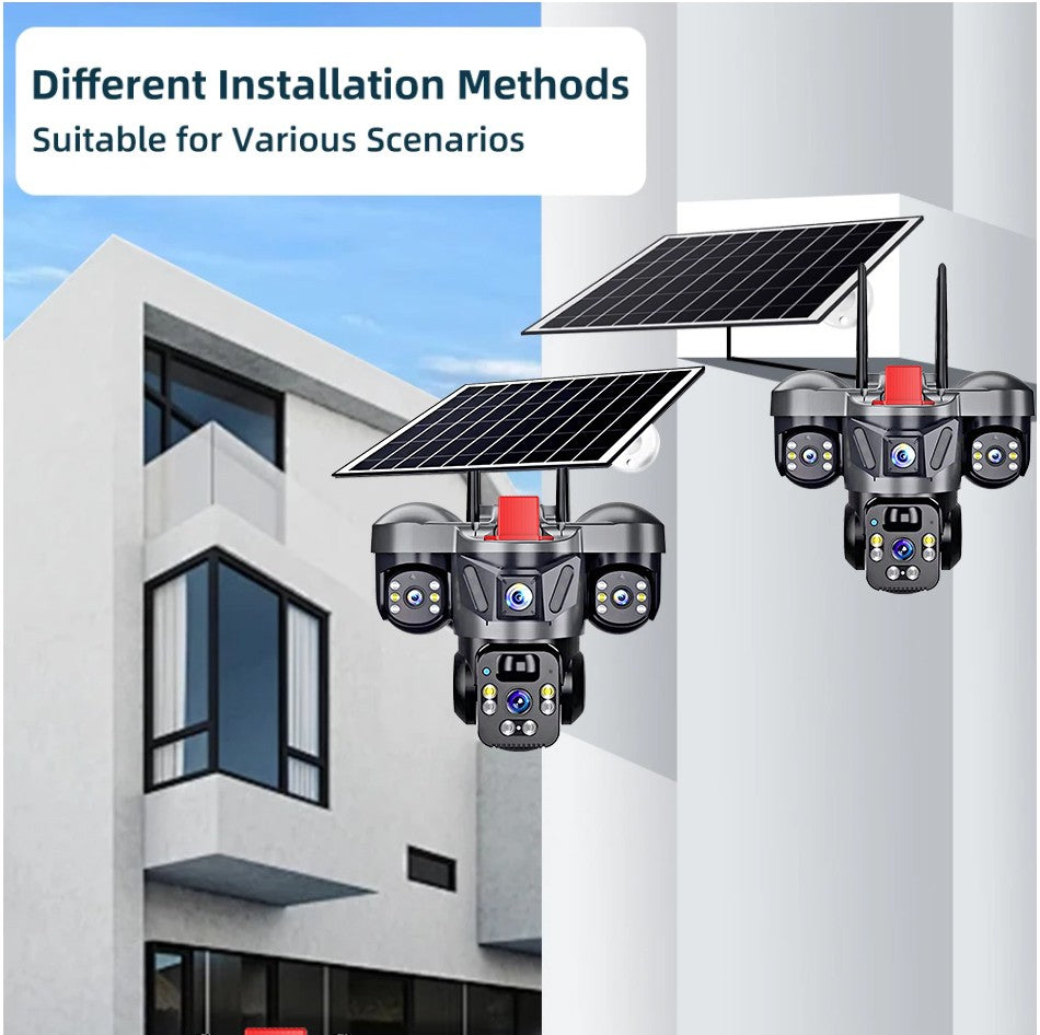 KERUI V380 Pro Outdoor PTZ 6MP WIFI 4G Solar Camera Home Security Triple Lens Camera Solar Panel CCTV Video Surveillance