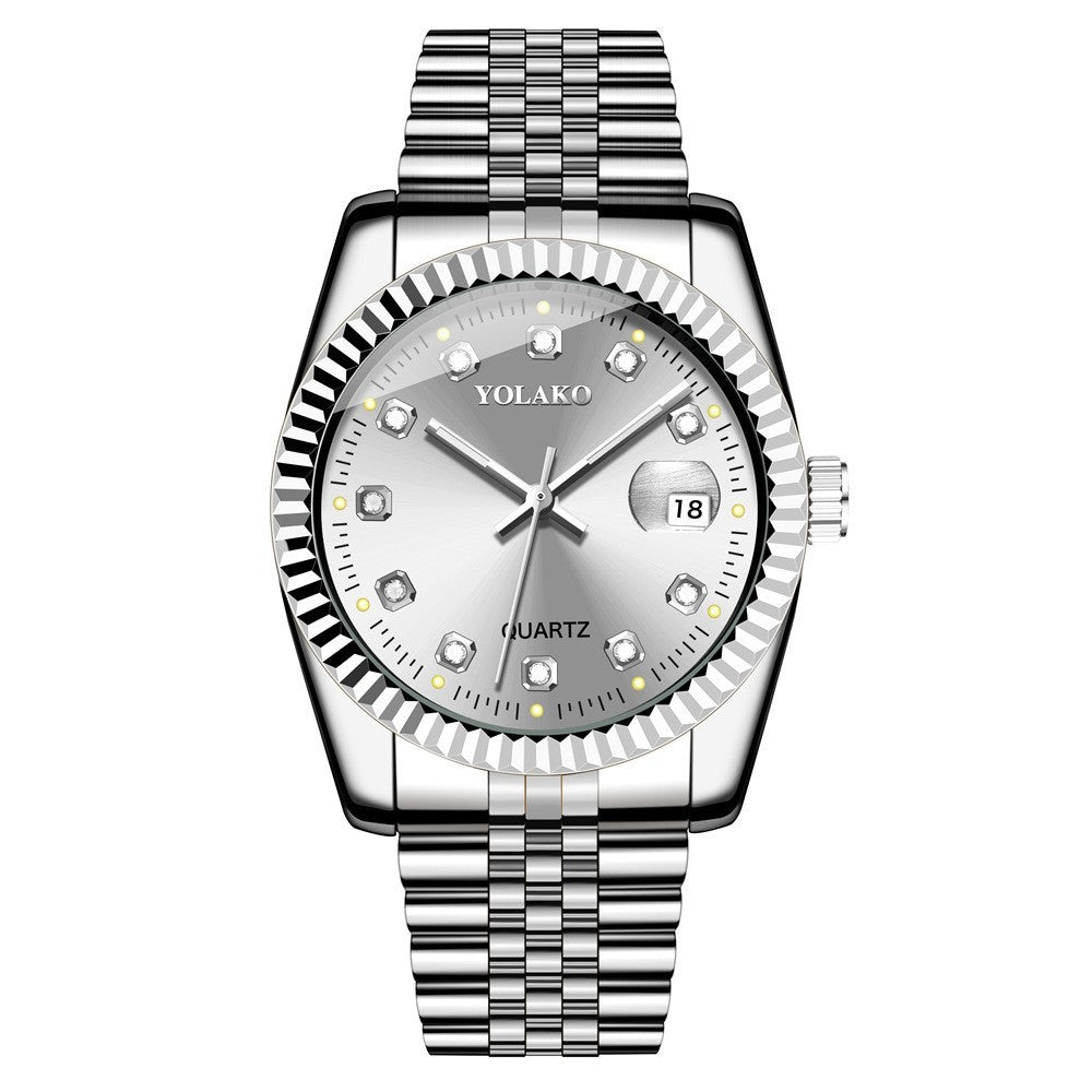 Watches for Women Simple Casual Student Fashion Quartz Diamond-Encrusted Steel Band Calendar Gold Set Men's Watch Couple